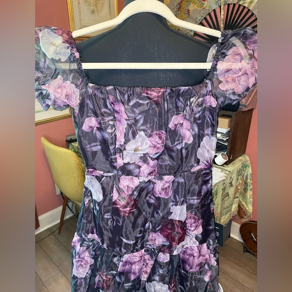 NWT Delightful Expression Black Floral Organza Tiered Maxi Dress Small $148 - Picture 6 of 11